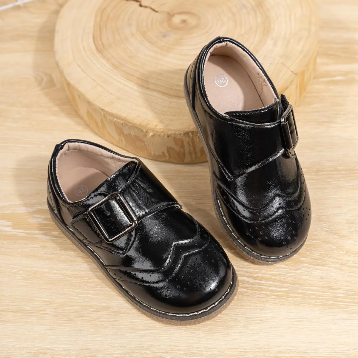 Meckior Toddler Boys Girls Black Dress Shoes Little Kid Oxford Shoes Wedding Church Dress Shoes PU Leather Lace Up School Uniform Loafer Flats