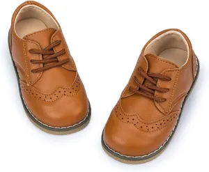 Meckior Toddler Boys Girls Black Dress Shoes Little Kid Oxford Shoes Wedding Church Dress Shoes PU Leather Lace Up School Uniform Loafer Flats