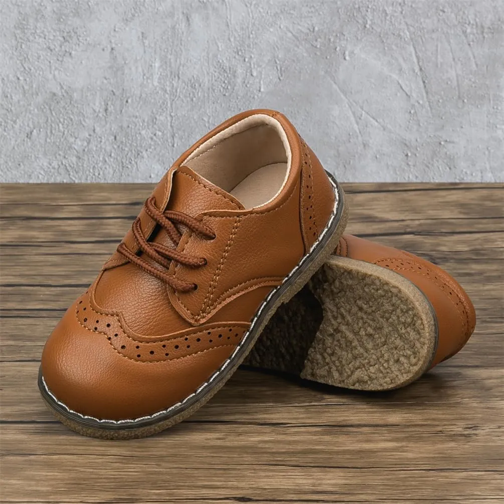 Meckior Toddler Boys Girls Black Dress Shoes Little Kid Oxford Shoes Wedding Church Dress Shoes PU Leather Lace Up School Uniform Loafer Flats