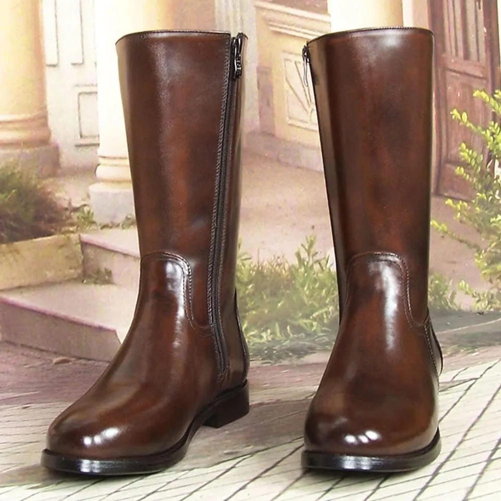 Men Leather Knee High Wide Calf Equestrian Shoes Outdoor British Style Fashion Knight Riding High Boots(Color:Brown,Size:UK7)