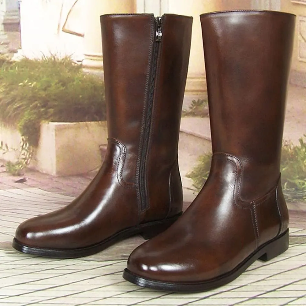 Men Leather Knee High Wide Calf Equestrian Shoes Outdoor British Style Fashion Knight Riding High Boots(Color:Brown,Size:UK7)