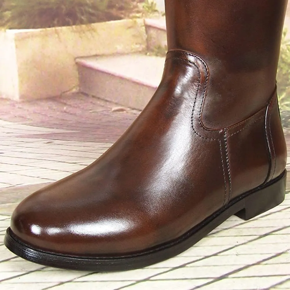 Men Leather Knee High Wide Calf Equestrian Shoes Outdoor British Style Fashion Knight Riding High Boots(Color:Brown,Size:UK7)