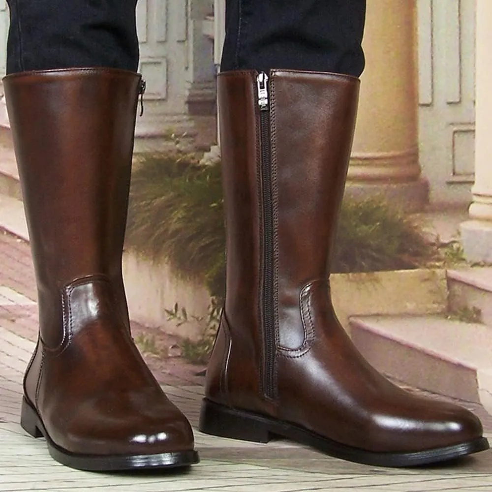 Men Leather Knee High Wide Calf Equestrian Shoes Outdoor British Style Fashion Knight Riding High Boots(Color:Brown,Size:UK7)
