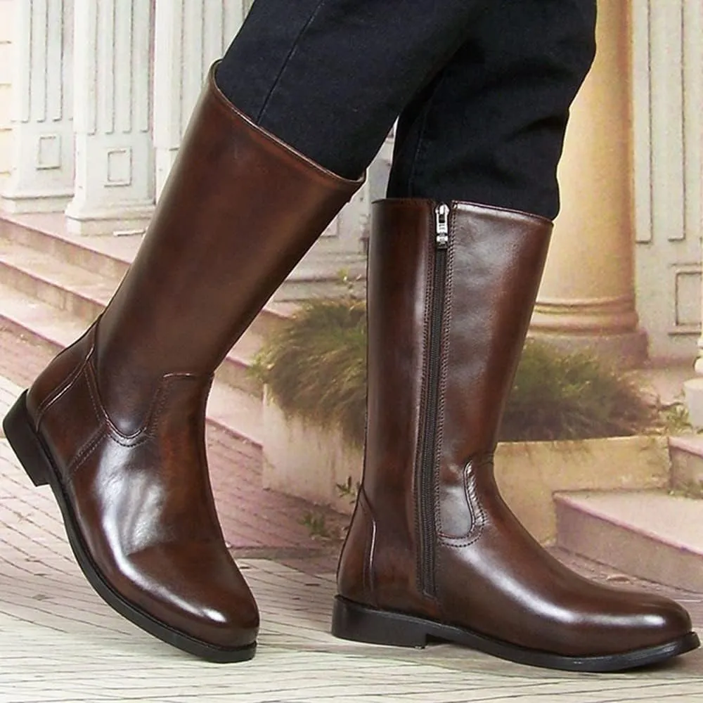 Men Leather Knee High Wide Calf Equestrian Shoes Outdoor British Style Fashion Knight Riding High Boots(Color:Brown,Size:UK7)