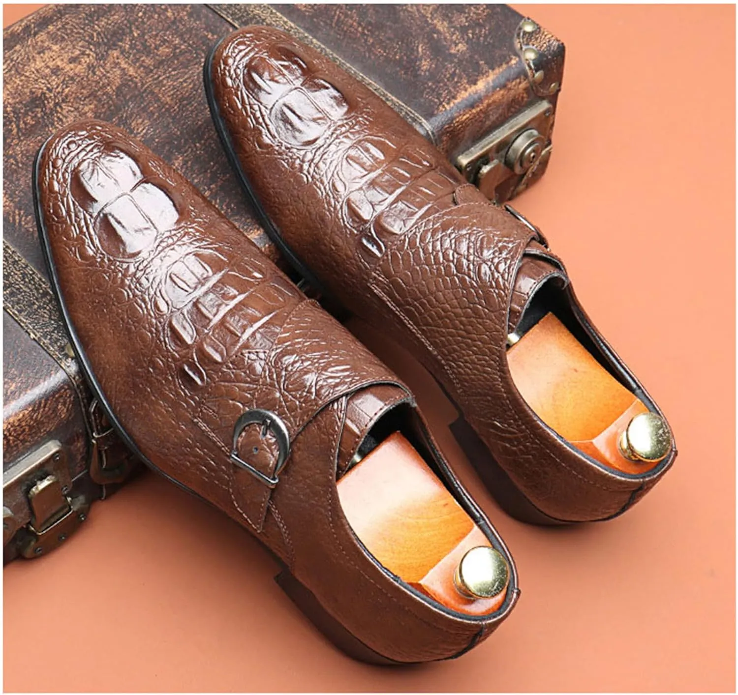 Mens Casual Classic Crocodile Texture Loafer with Buckle Penny Slip-On Wedding Party Prom Shoes