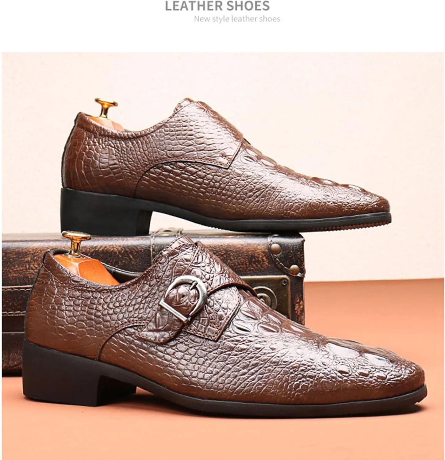 Mens Casual Classic Crocodile Texture Loafer with Buckle Penny Slip-On Wedding Party Prom Shoes