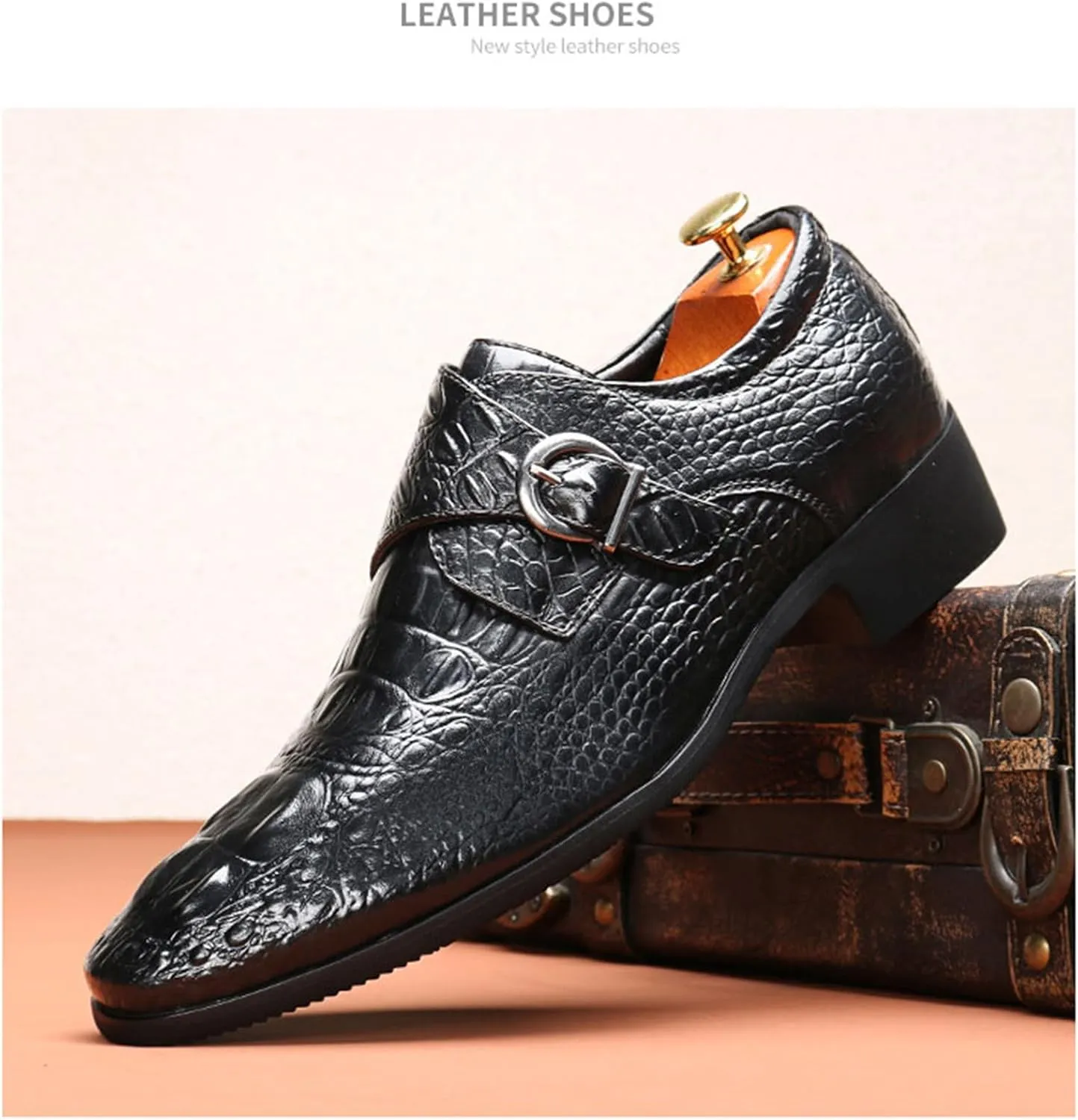 Mens Casual Classic Crocodile Texture Loafer with Buckle Penny Slip-On Wedding Party Prom Shoes
