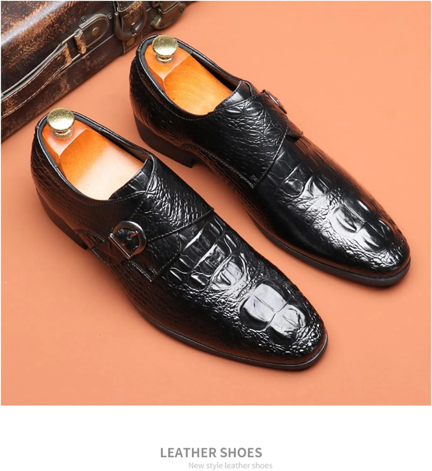 Mens Casual Classic Crocodile Texture Loafer with Buckle Penny Slip-On Wedding Party Prom Shoes