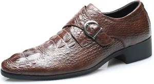 Mens Casual Classic Crocodile Texture Loafer with Buckle Penny Slip-On Wedding Party Prom Shoes