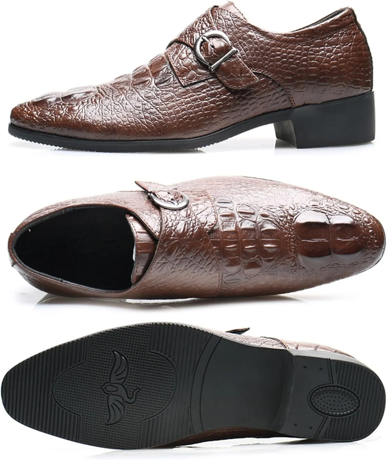 Mens Casual Classic Crocodile Texture Loafer with Buckle Penny Slip-On Wedding Party Prom Shoes