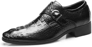 Mens Casual Classic Crocodile Texture Loafer with Buckle Penny Slip-On Wedding Party Prom Shoes