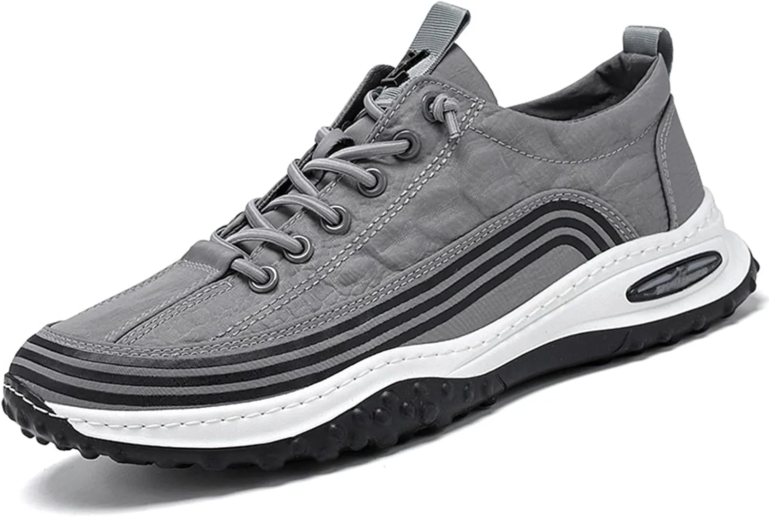 Men's Casual Crocodile Print Canvas Sneakers Slip-on Breathable Handmade Fashion Air Cushion Shock-Absorbing Non-Slip Wedged Arch Support Youth Walking Shoes (Grey,9,Men,9)