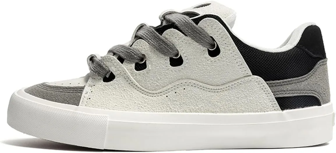 Men's Casual Low Top Sneakers Women Lace-Up Walking Flats Fashion Colorblock Skateboard Shoes