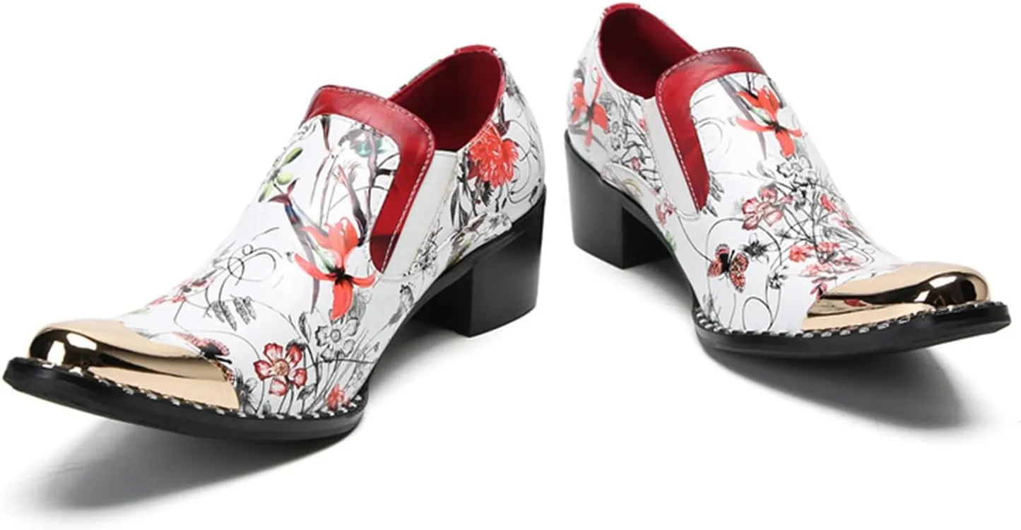 Mens Dress Shoes, 6cm Buckle Printing Increase Cowhide Thick Heels Loafers Plus Size High Heels Slip on Casual Business Low Top, Breathable Suit Shoes
