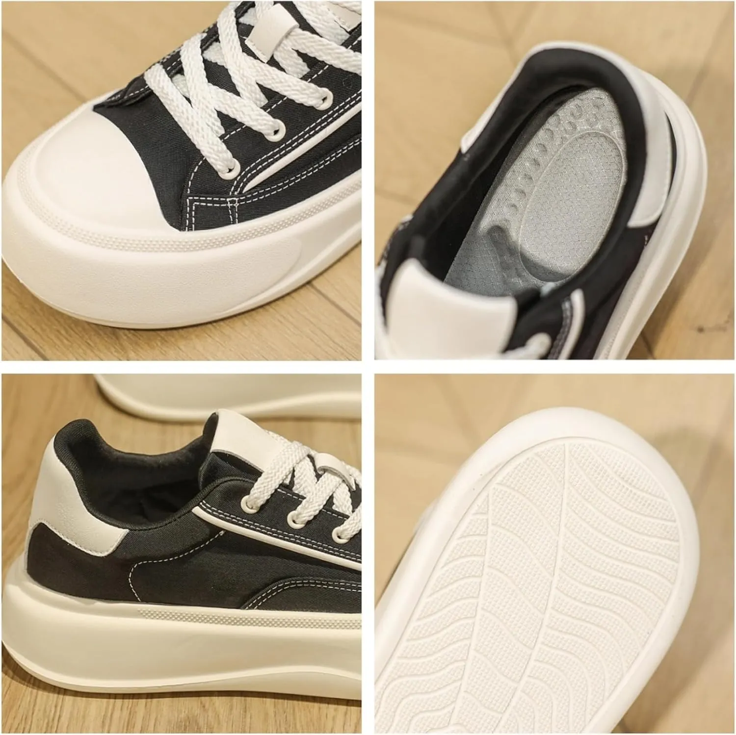 Men's Fashion Low Top Leather Platform Lace-Up Sneakers Retro Non Slip Workout Sport Skate Shoes for Tennis Walking Driving