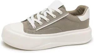 Men's Fashion Low Top Leather Platform Lace-Up Sneakers Retro Non Slip Workout Sport Skate Shoes for Tennis Walking Driving