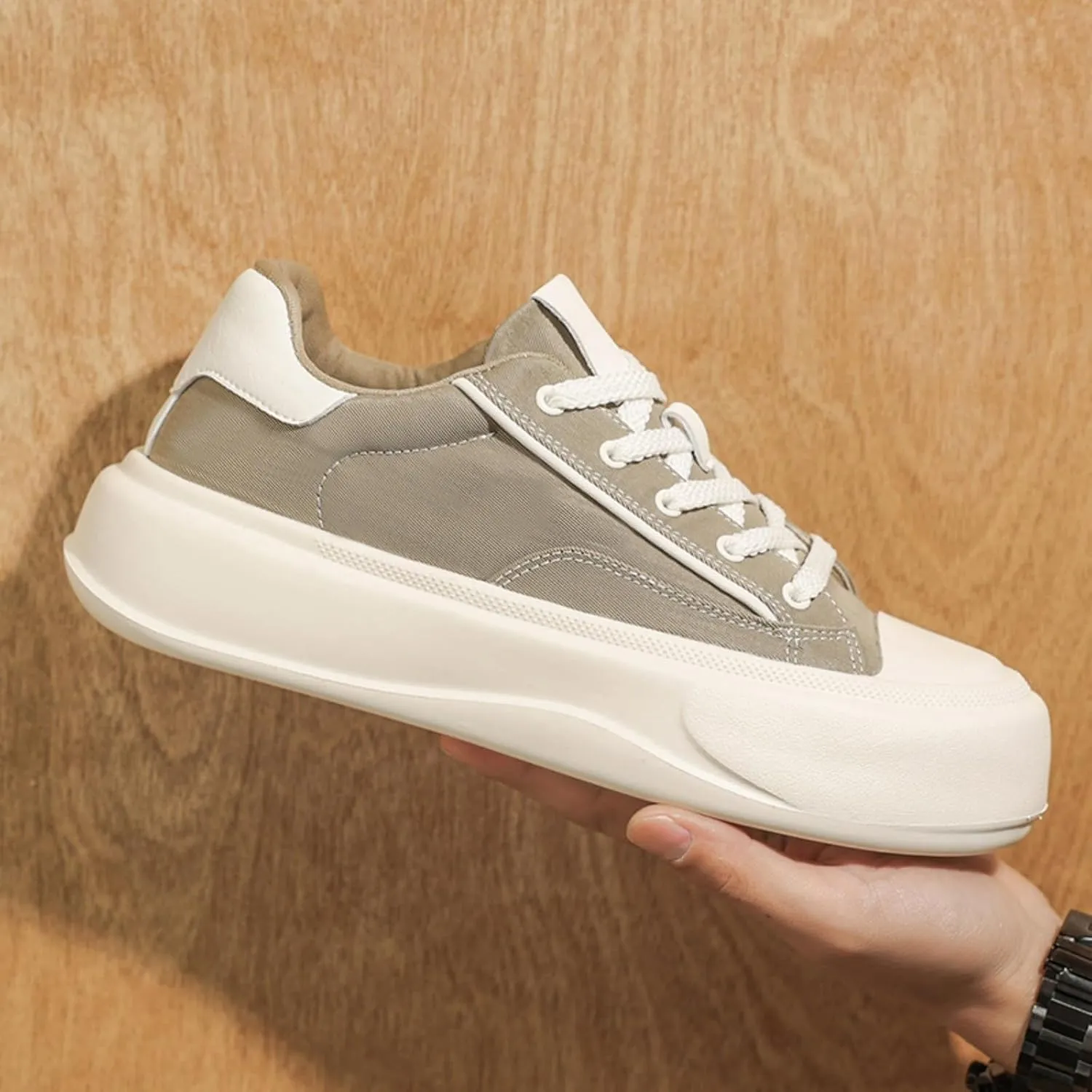 Men's Fashion Low Top Leather Platform Lace-Up Sneakers Retro Non Slip Workout Sport Skate Shoes for Tennis Walking Driving