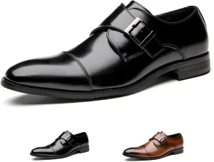 Men's Leather Buckle Monk Strap Loafers Fashion Classic Cap Toe Low Top Comfortable Slip-On Dress Oxfords Business Casual Party Office Formal Shoes