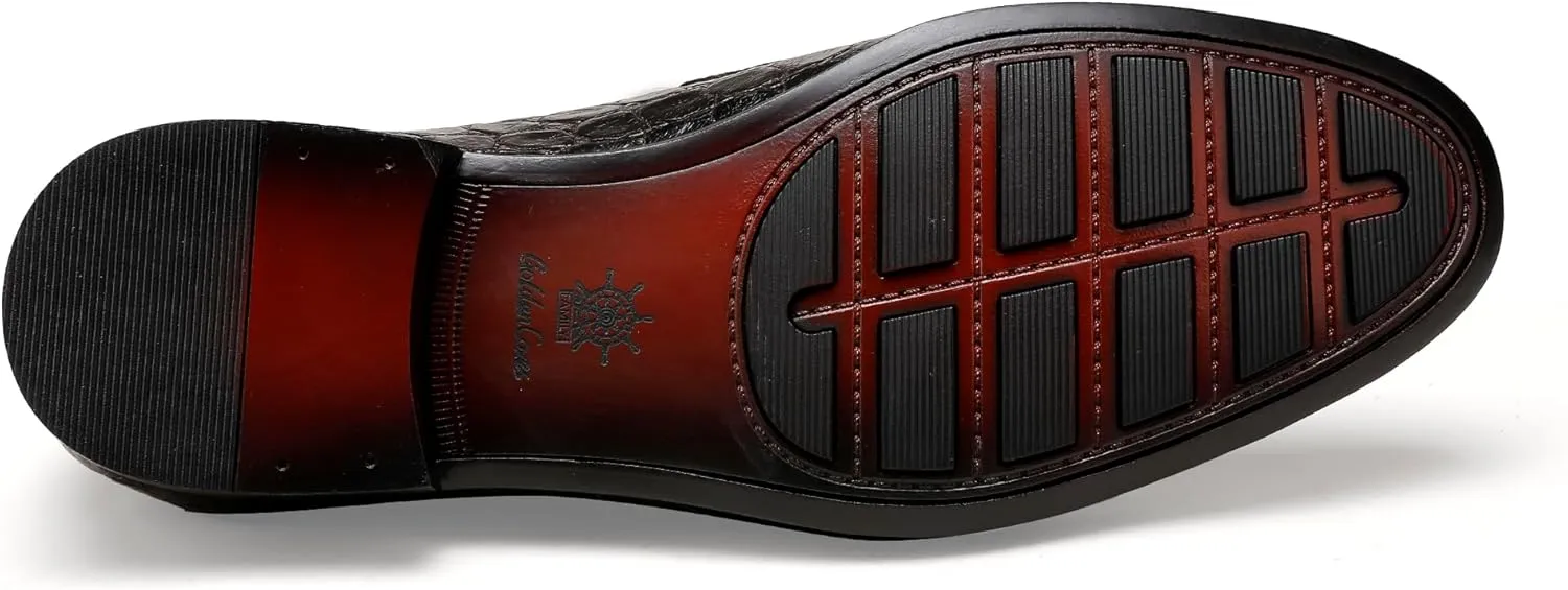 Mens Leather Penny Loafers, Classic Crocodile Printed Business Dress Shoes with Metal Buckle Slip on Penny Shoes for Mens