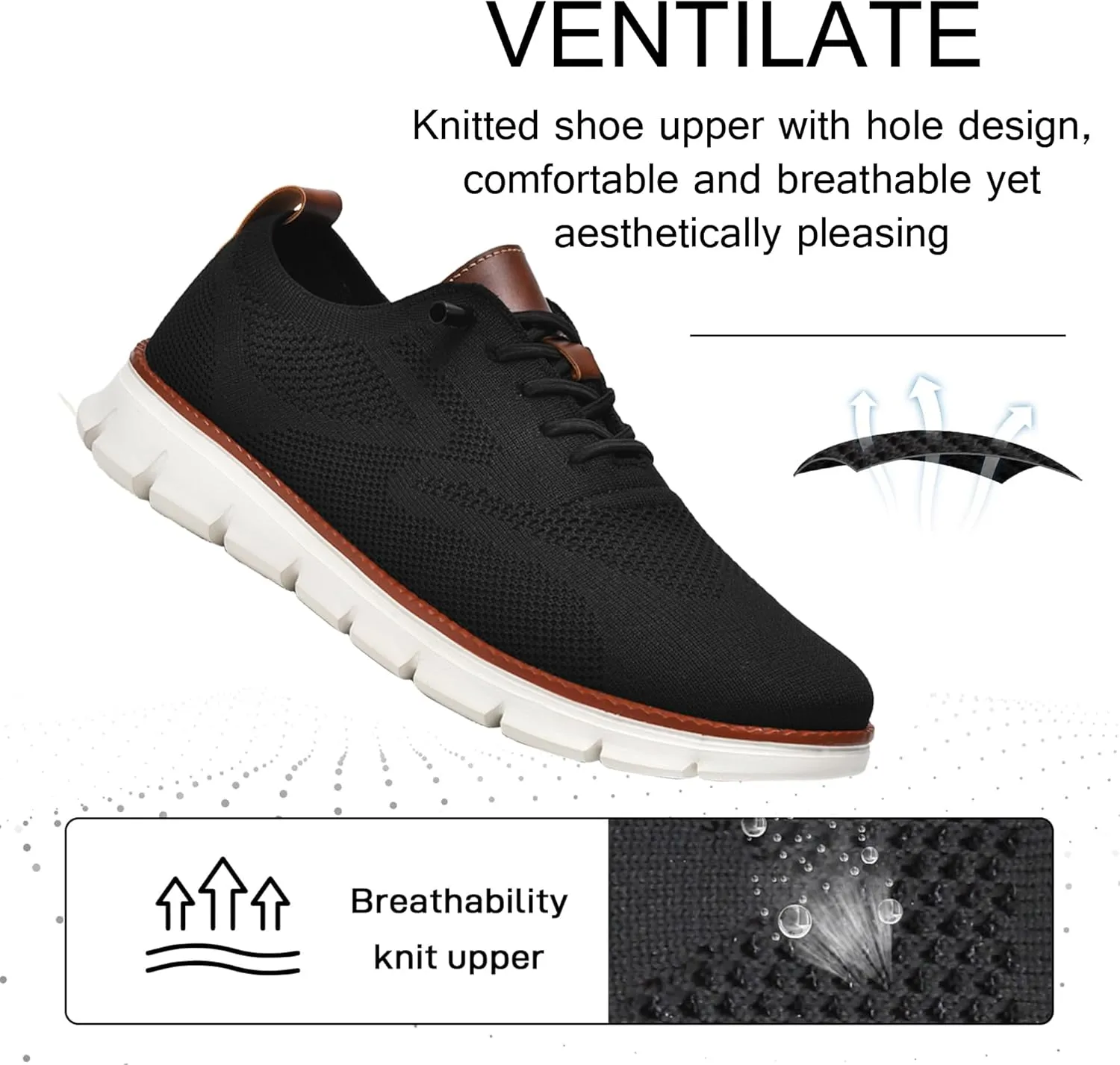 Men's Oxfords Shoes Knit Dress Sneakers Business Wingtip Casual Walking Shoes Fashion Comfortable
