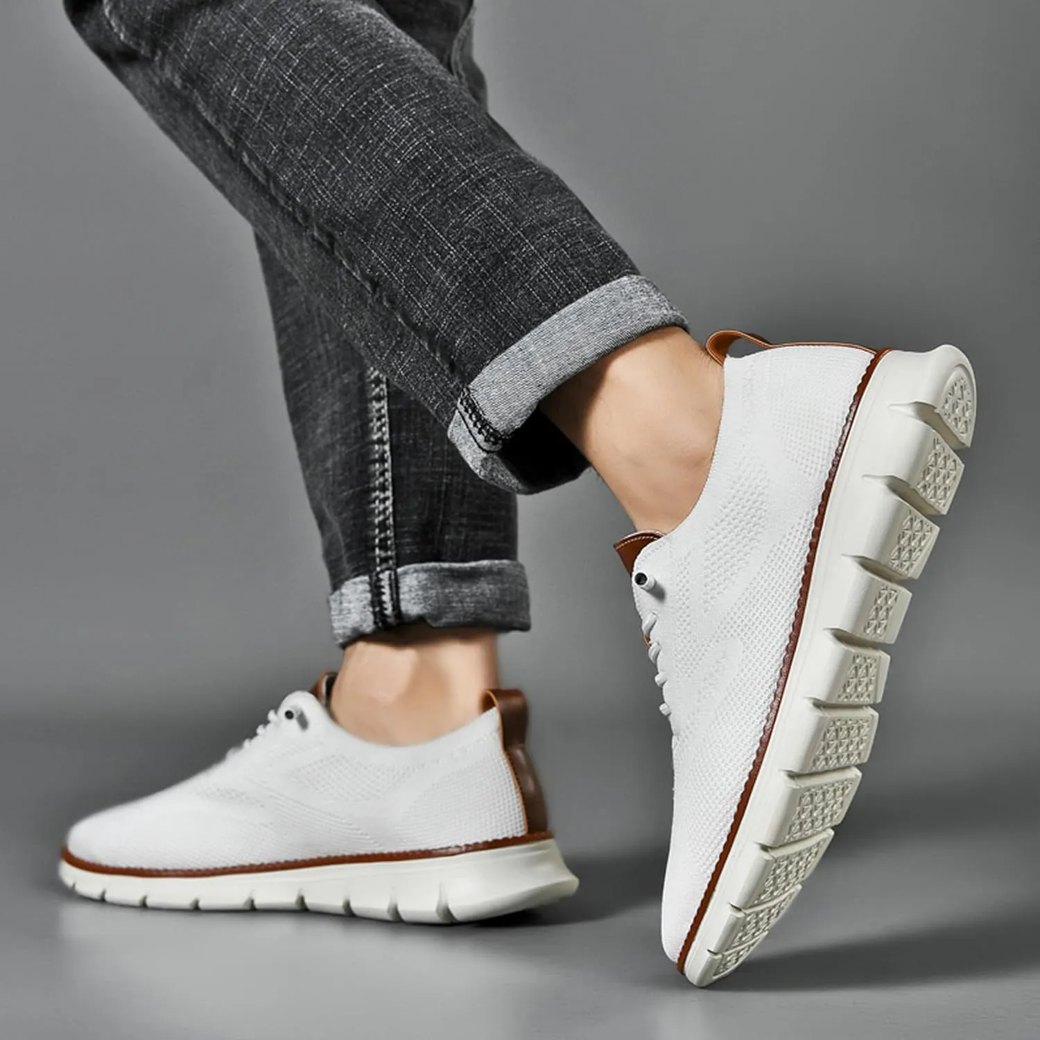 Men's Oxfords Shoes Knit Dress Sneakers Business Wingtip Casual Walking Shoes Fashion Comfortable