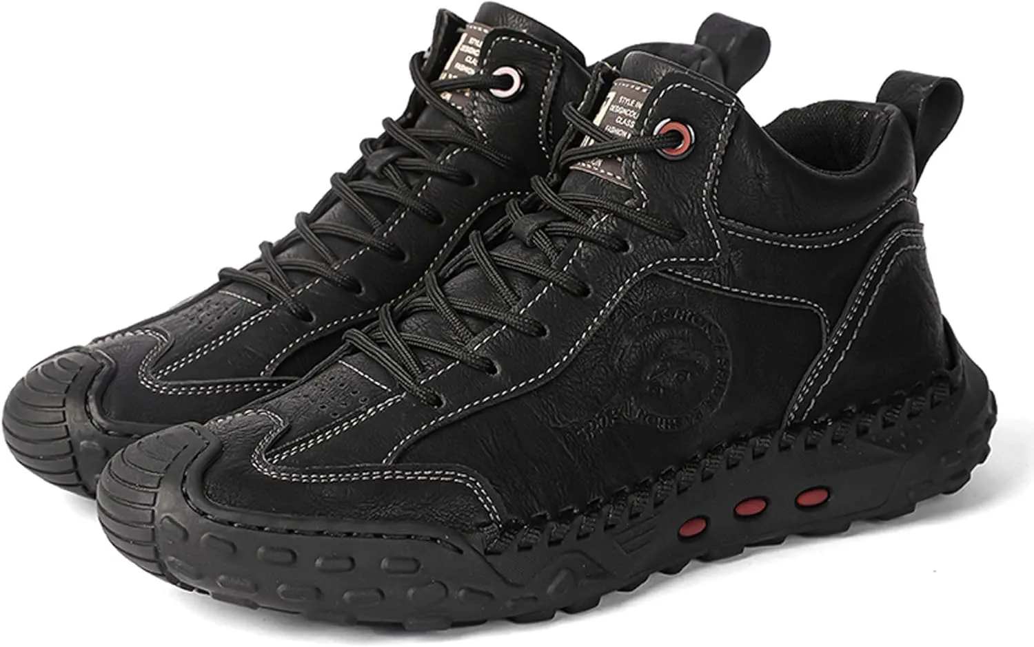 Men's Premium Cow Leather Sneakers, Walking Shoes, Mid Top Casual Shoes for Men,Mesh Lining, Hand Sewn, Comfortable, Soft, Non-Slip, Durable