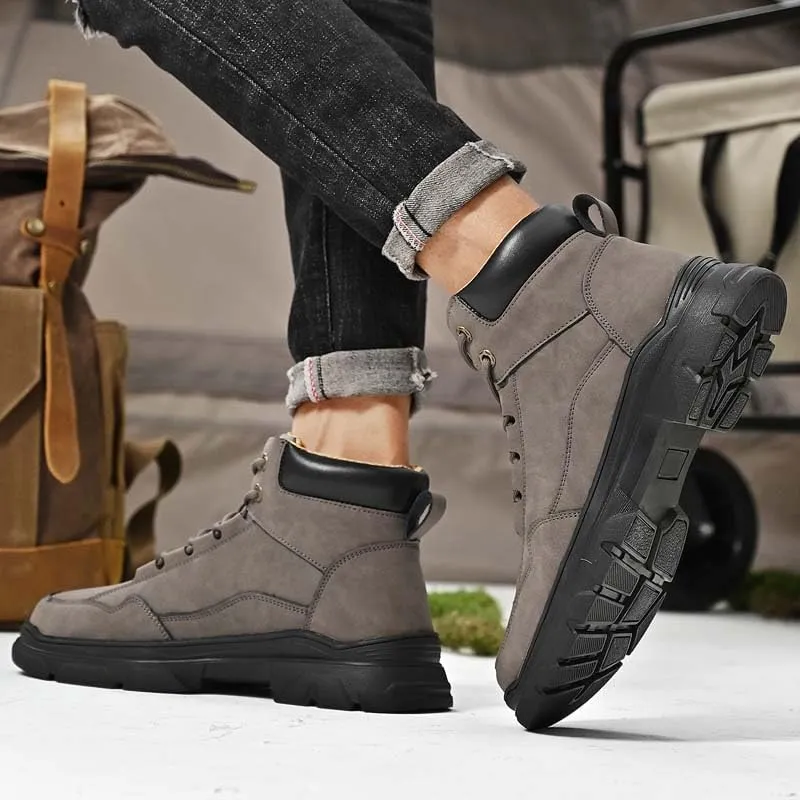 Men's Premium Cowhide Leather Casual Shoes,High Top Shoes,Outdoor Casual Sneakers,Fashion,Workwear Style,Non-Slip,Wear-Resistant,Suitable for All Seasons