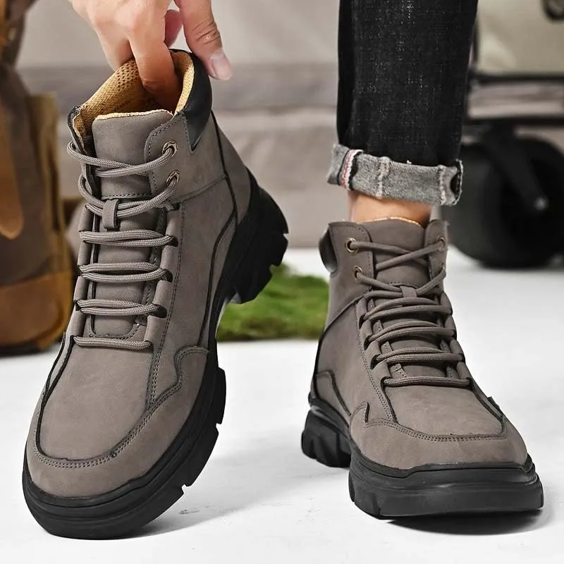 Men's Premium Cowhide Leather Casual Shoes,High Top Shoes,Outdoor Casual Sneakers,Fashion,Workwear Style,Non-Slip,Wear-Resistant,Suitable for All Seasons