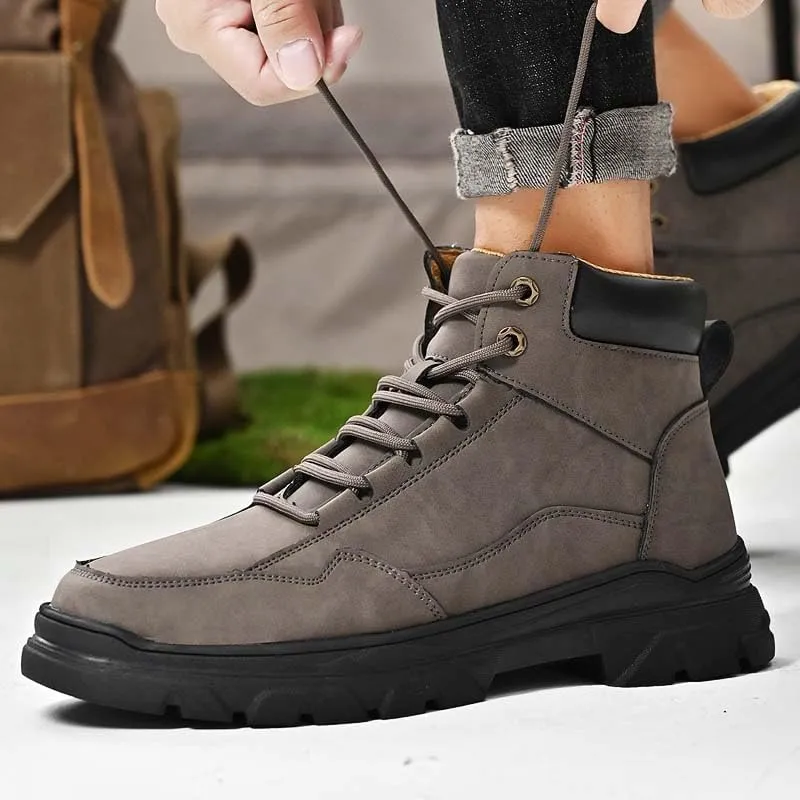 Men's Premium Cowhide Leather Casual Shoes,High Top Shoes,Outdoor Casual Sneakers,Fashion,Workwear Style,Non-Slip,Wear-Resistant,Suitable for All Seasons