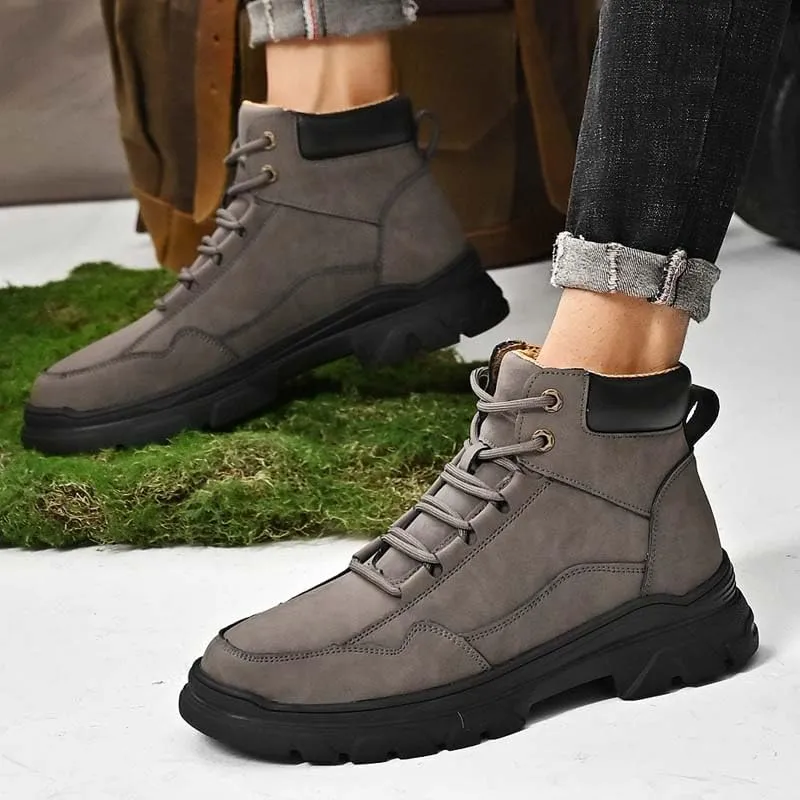 Men's Premium Cowhide Leather Casual Shoes,High Top Shoes,Outdoor Casual Sneakers,Fashion,Workwear Style,Non-Slip,Wear-Resistant,Suitable for All Seasons