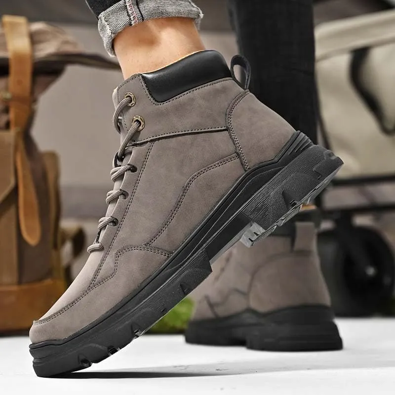 Men's Premium Cowhide Leather Casual Shoes,High Top Shoes,Outdoor Casual Sneakers,Fashion,Workwear Style,Non-Slip,Wear-Resistant,Suitable for All Seasons