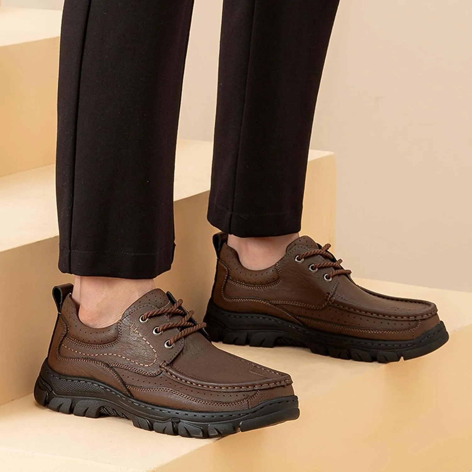 Men's Premium Cowhide Leather Walking Shoes, Fashion Casual Sneakers, Business Casual Leather Shoes, Driving Shoes, Soft, Comfortable, Wear-Resistant, Hand-Stitched