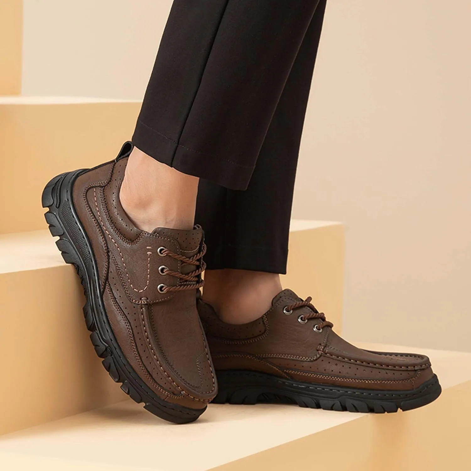 Men's Premium Cowhide Leather Walking Shoes, Fashion Casual Sneakers, Business Casual Leather Shoes, Driving Shoes, Soft, Comfortable, Wear-Resistant, Hand-Stitched