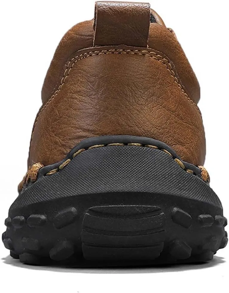 Men's Premium Cowhide Walking Shoes, Easy Lacing, Casual Sneakers, Flat Driving Shoes, Hand Sewn, Mesh Lining, All Seasons.