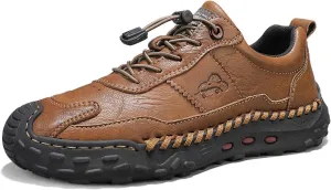 Men's Premium Cowhide Walking Shoes, Easy Lacing, Casual Sneakers, Flat Driving Shoes, Hand Sewn, Mesh Lining, All Seasons.