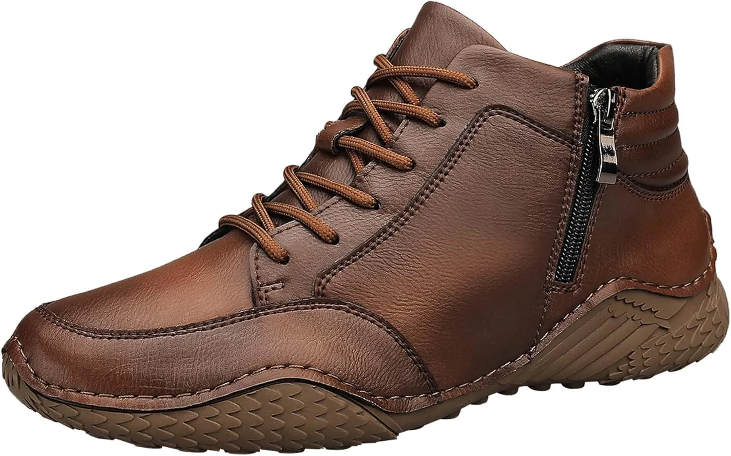 Mens Premium Fashion Cowhide Leather Casual Sneakers,Men's Hiking Shoes,Men's Outdoor Mid-top Casual Shoes,Non-Slip and Wear-Resistant,Suitable for All Seasons