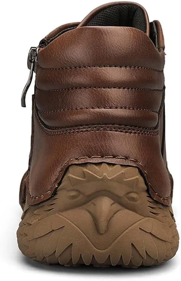 Mens Premium Fashion Cowhide Leather Casual Sneakers,Men's Hiking Shoes,Men's Outdoor Mid-top Casual Shoes,Non-Slip and Wear-Resistant,Suitable for All Seasons