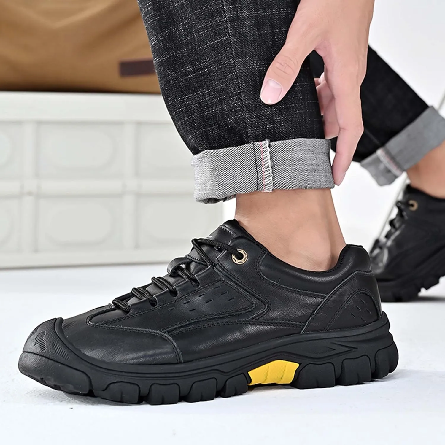 Men's Premium Genuine Cowhide Leather Sneakers, Fashion Leather Casual Walking Shoes, Driving Shoes, Mesh Lining, Comfortable, Soft, Non-Slip, Durable, Suitable for All Seasons.