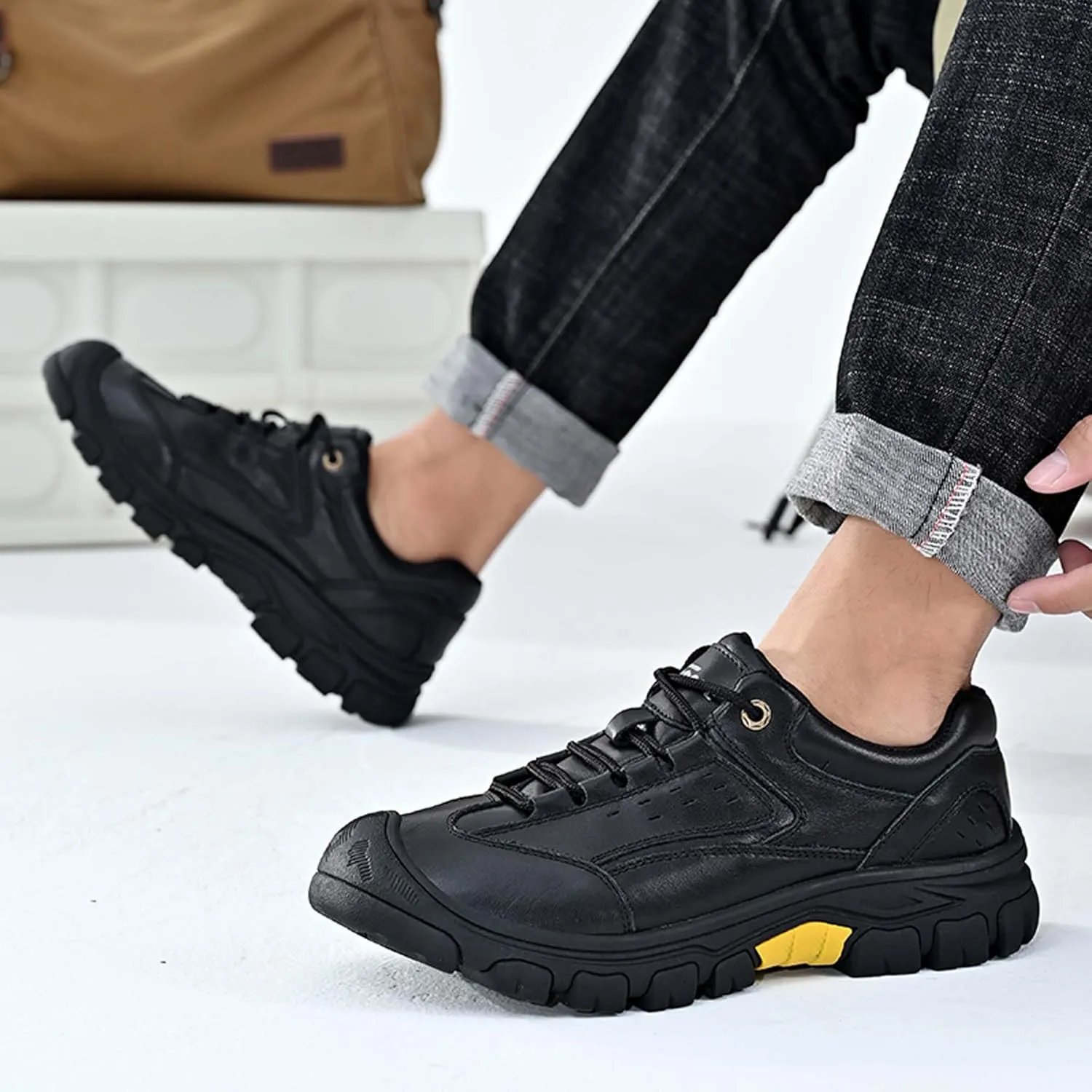 Men's Premium Genuine Cowhide Leather Sneakers, Fashion Leather Casual Walking Shoes, Driving Shoes, Mesh Lining, Comfortable, Soft, Non-Slip, Durable, Suitable for All Seasons.