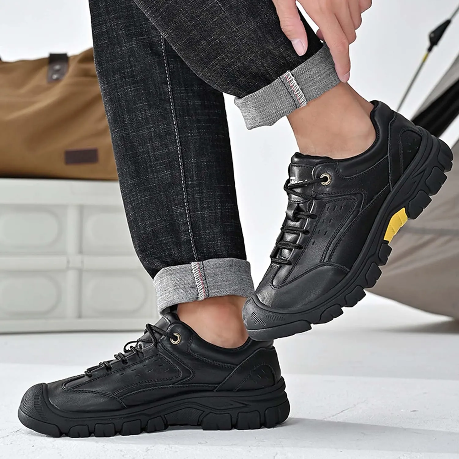 Men's Premium Genuine Cowhide Leather Sneakers, Fashion Leather Casual Walking Shoes, Driving Shoes, Mesh Lining, Comfortable, Soft, Non-Slip, Durable, Suitable for All Seasons.