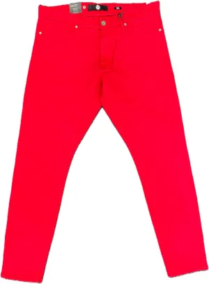 Mens Ross Skinny Tapered Fit No Rips Red Jeans (JR91521)