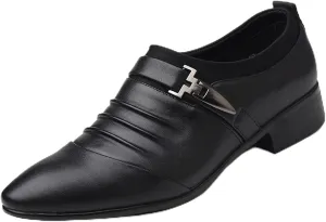 Men's Strap Buckle Slip-on Dress Loafers Shoes Formal Tuxedo Leather Shoes for Male Business Work Office