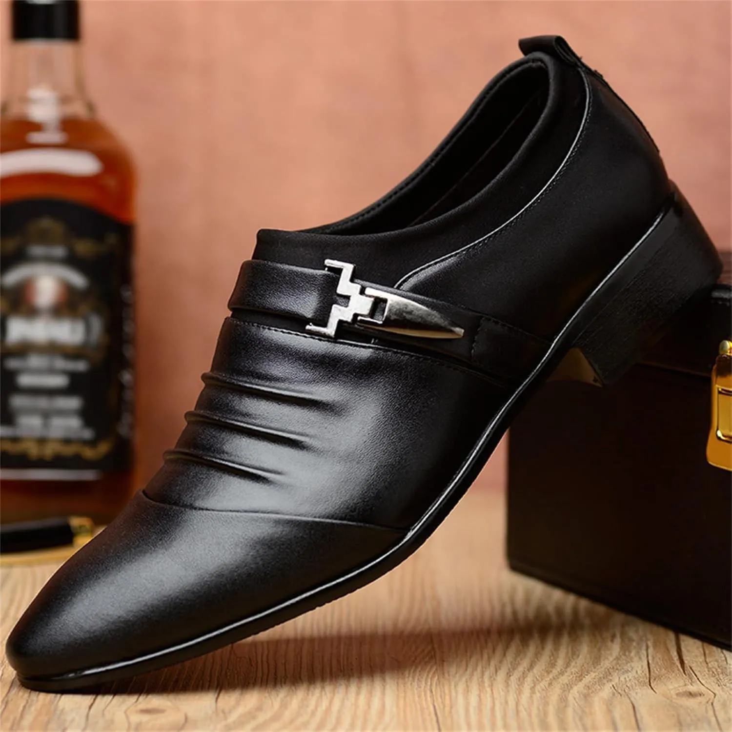 Men's Strap Buckle Slip-on Dress Loafers Shoes Formal Tuxedo Leather Shoes for Male Business Work Office