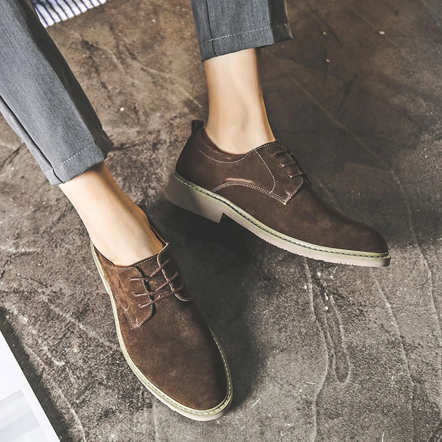 Men's Stylish Suede Lace Up Formal Oxford Shoes England Business Luxury Loafer Flats Work Office Driving Shoes