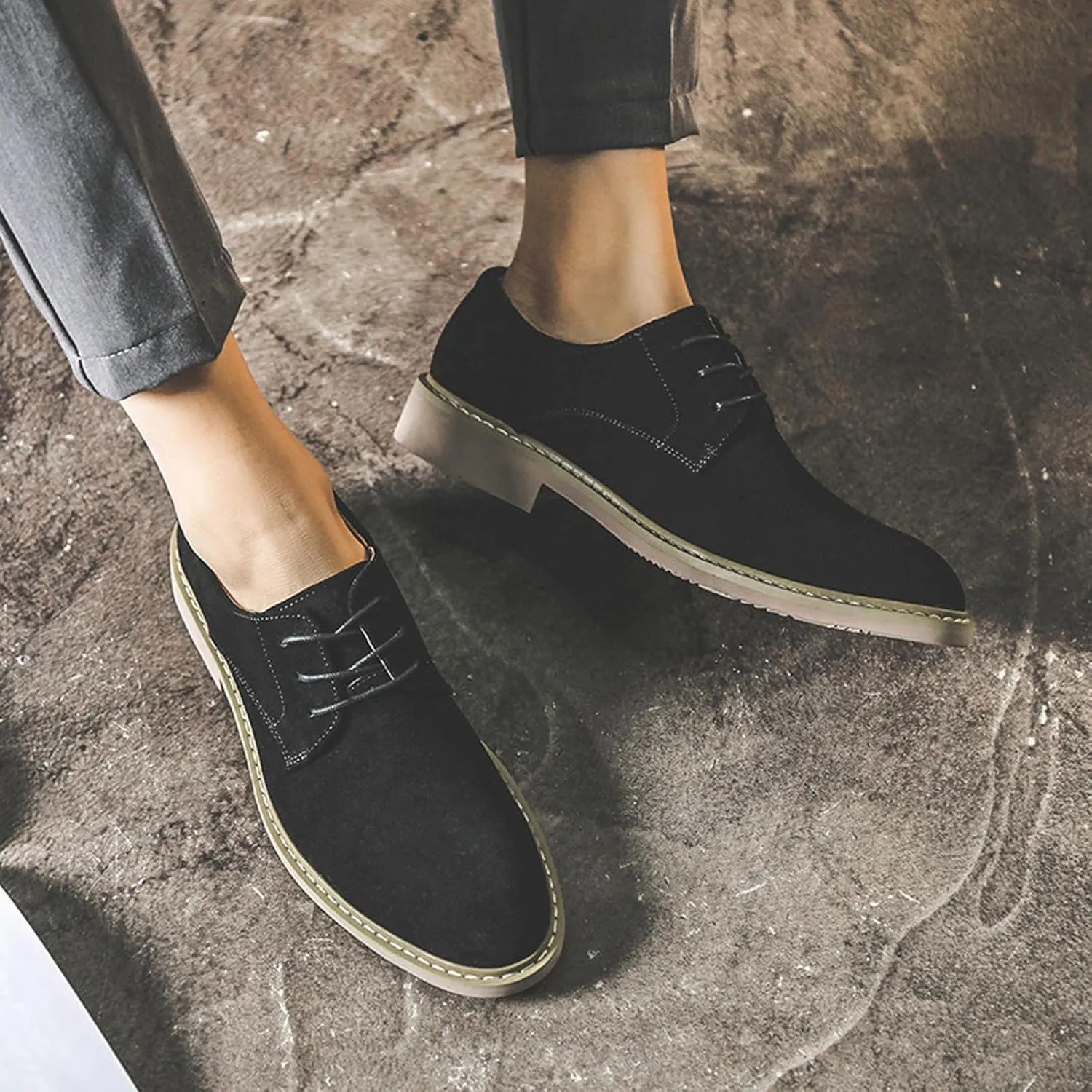 Men's Stylish Suede Lace Up Formal Oxford Shoes England Business Luxury Loafer Flats Work Office Driving Shoes