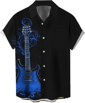 Men's Vintage Bowling Shirt 1950s Retro Rockabilly Style Short Sleeve Button Down Music Hawaiian Shirts