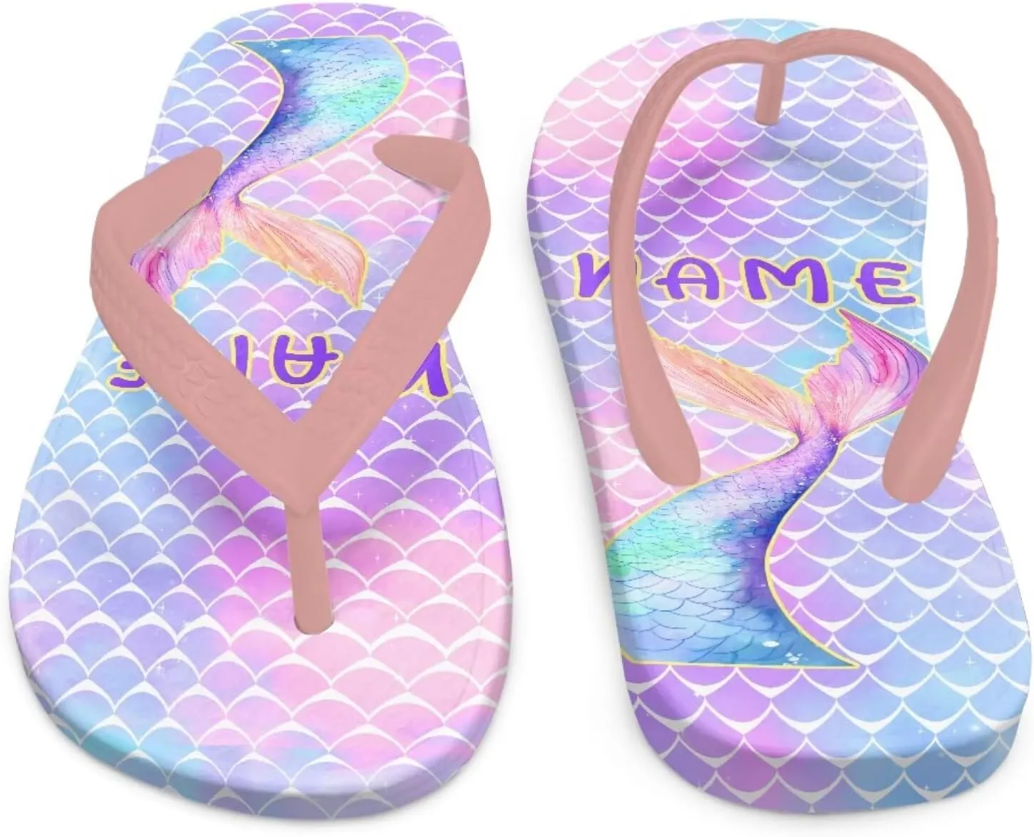 Mermaid Scales Print Girls Flip Flops Non Slip Princess Dress Thong Sandals for Summer Sport Water Shoes