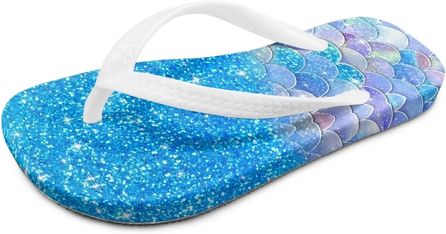 Mermaid Scales Print Girls Flip Flops Non Slip Princess Dress Thong Sandals for Summer Sport Water Shoes