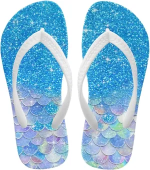 Mermaid Scales Print Girls Flip Flops Non Slip Princess Dress Thong Sandals for Summer Sport Water Shoes