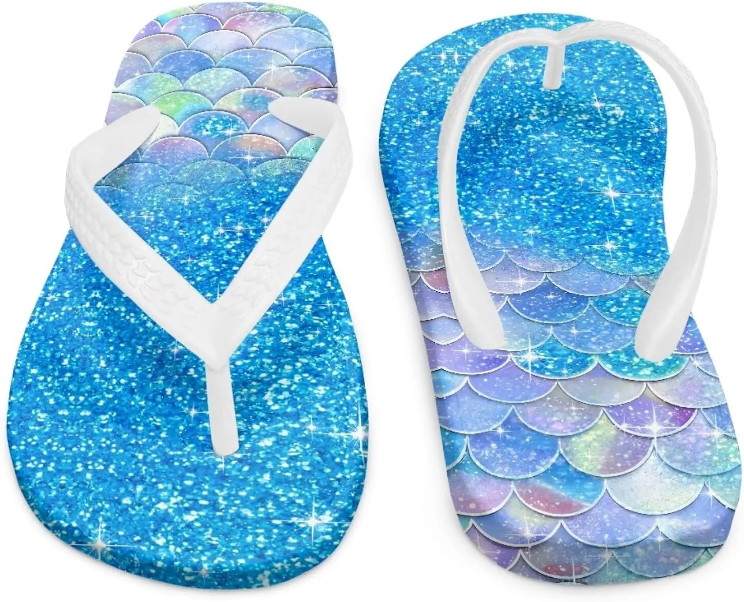 Mermaid Scales Print Girls Flip Flops Non Slip Princess Dress Thong Sandals for Summer Sport Water Shoes